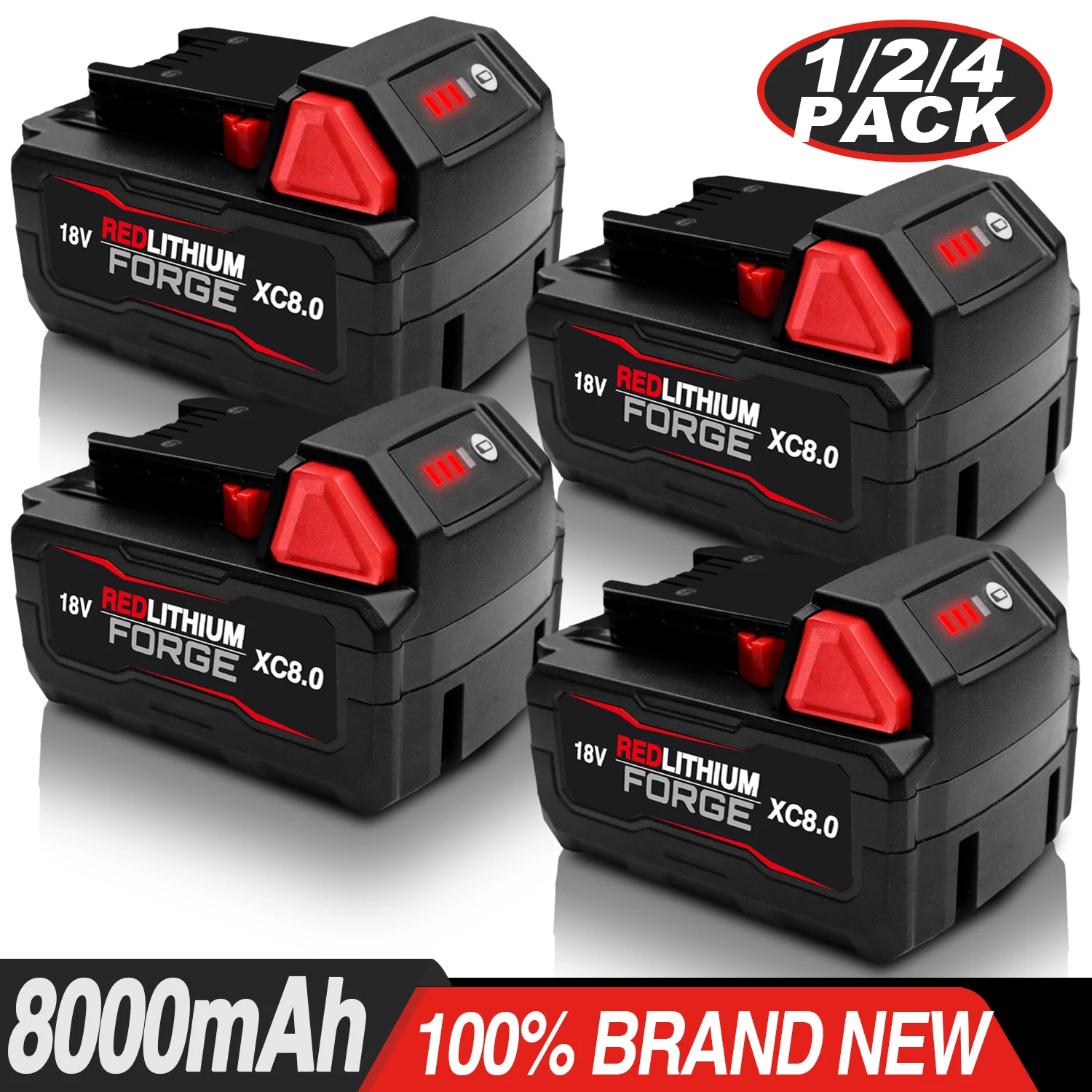 Suitable for the Original Milwaukee M18 FORGE REDLITHIUM Battery, 18V 6.0Ah Genuine Rechargeable Lithium-Ion Battery Pack, Compatible with the Complete M18 Tool System