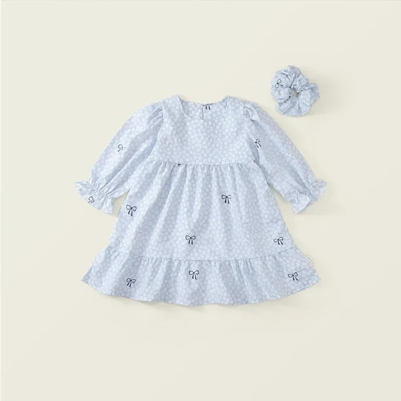Kinder Mädchenkleid RAISE Herbst Schleife Blumendruck Kinder Mädchen Prinzessinnenkleid Rundhals 2-8 Jahre Mädchen Langarmkleid Haarband – Detail 8