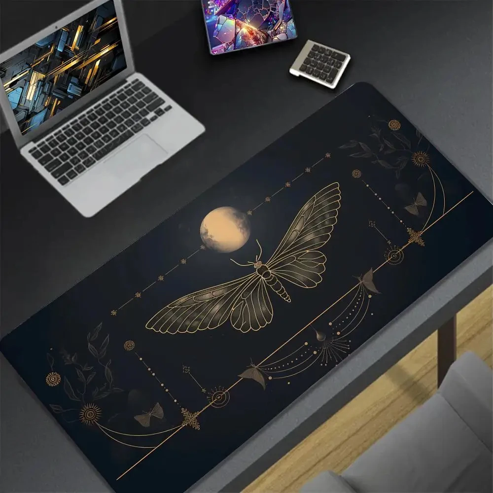 Mat Black Pale White Roses Butterflies Star Witchy Pagan  Moon Phases Desk Large Mousepad Occult Wicca Mouse Pad Xxl 1200x600mm