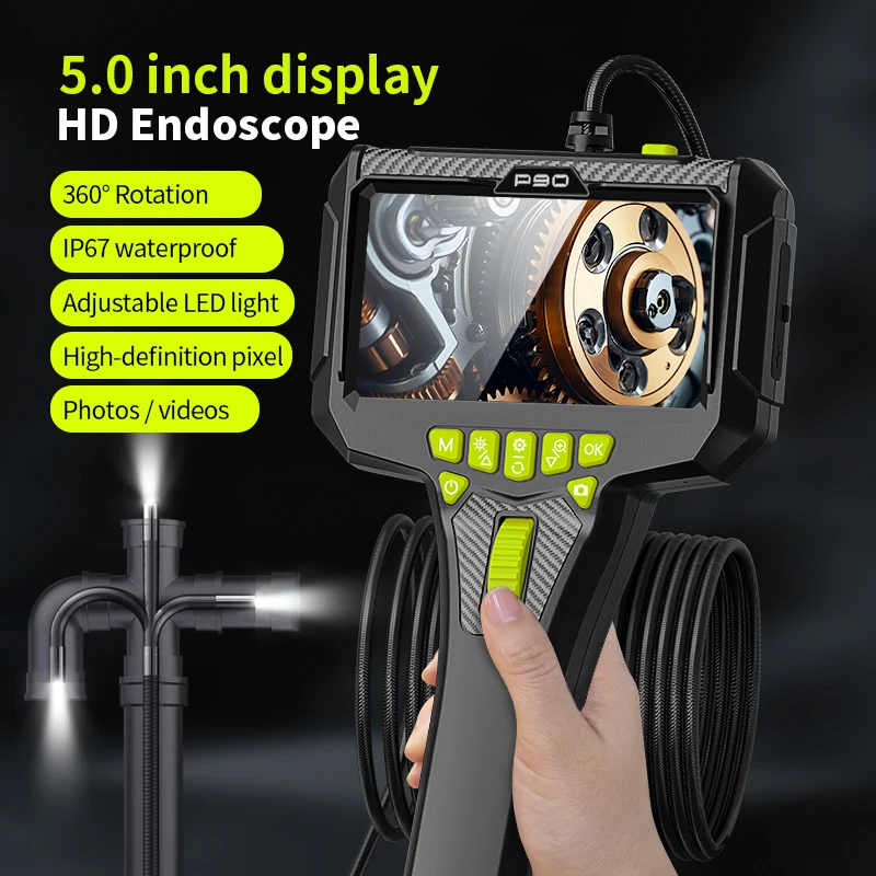 

5"IPS Screen Two way 360° Steering Industrial Endoscope Camera 6mm Lens Waterproof Inspection Borescope For Car/Pipe/Repair