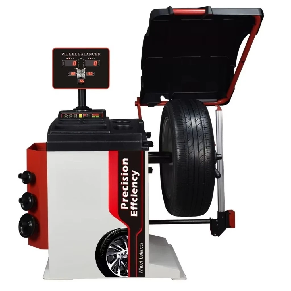 Équilibreuse de roues automatique avec mesure automatique, détection automatique et positionnement laser de frein