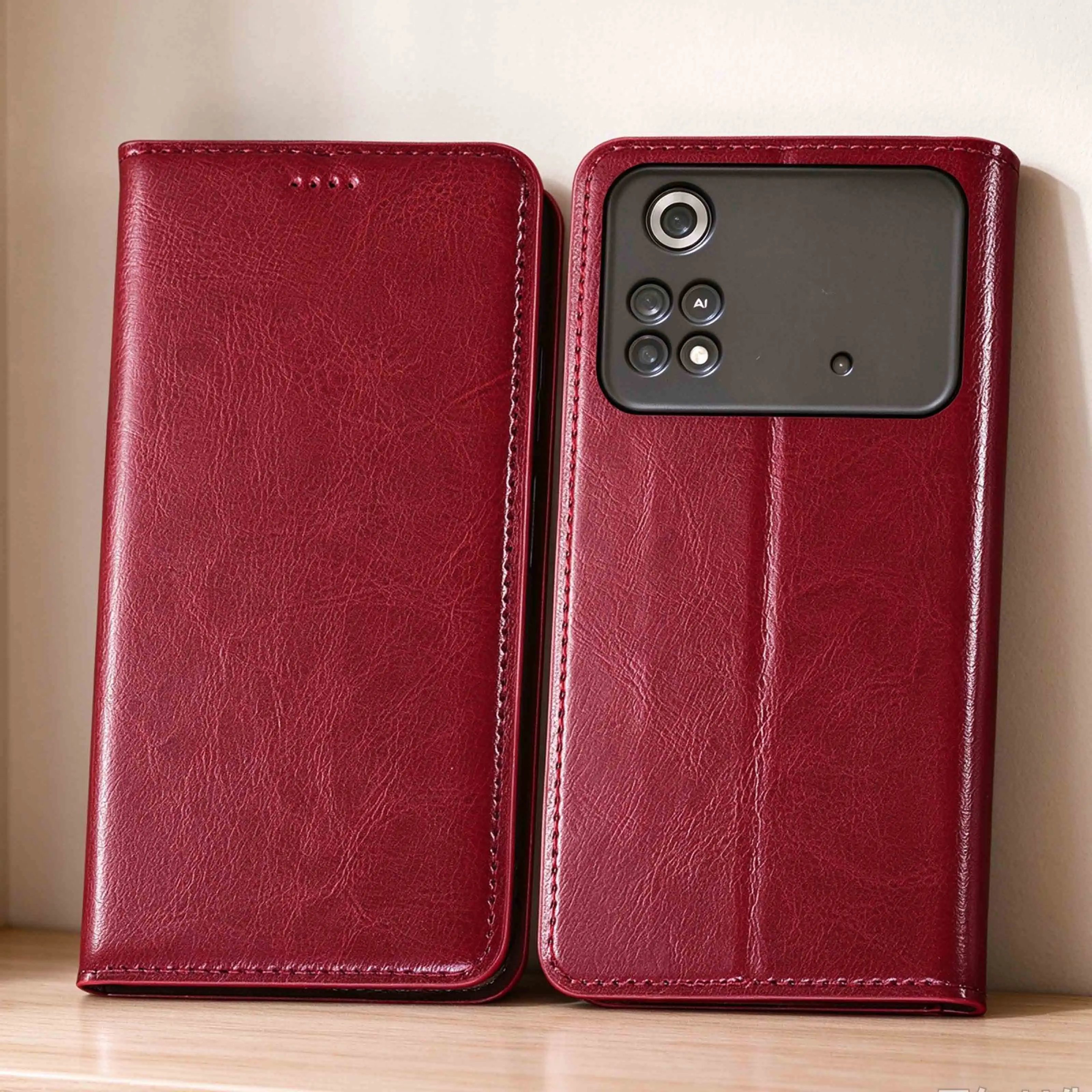Crazy Horse Genuine Leather Flip Case For Xiaomi Poco M2 M3 M4 M5 M5S M6 M7 M8 M8s M8x Pro 4G 5G Power Phone Cover Case Non-Slip