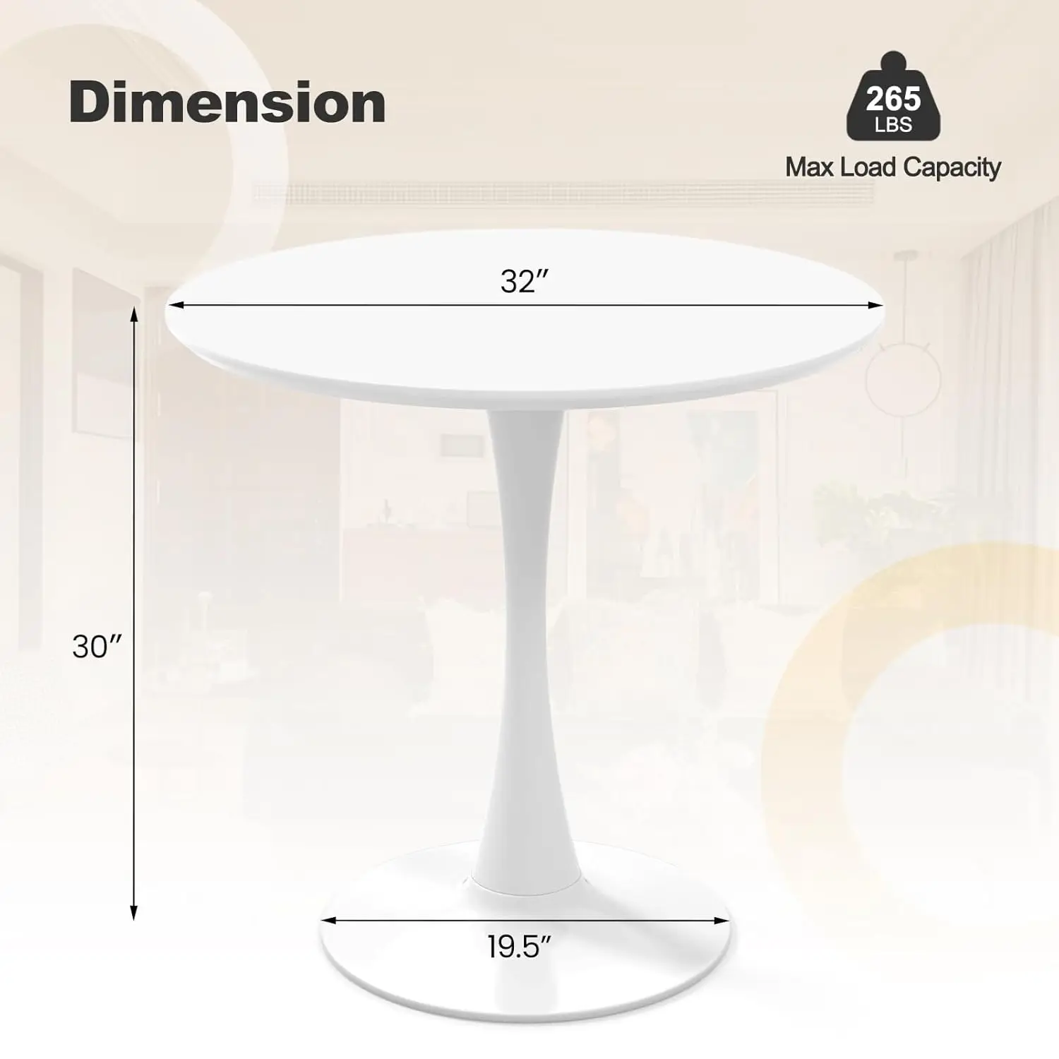 White Round Dining Table, 32-inches Modern Tulip Kitchen Table With 0.9” Thickened Tabletop & Sturdy Metal, Customized
