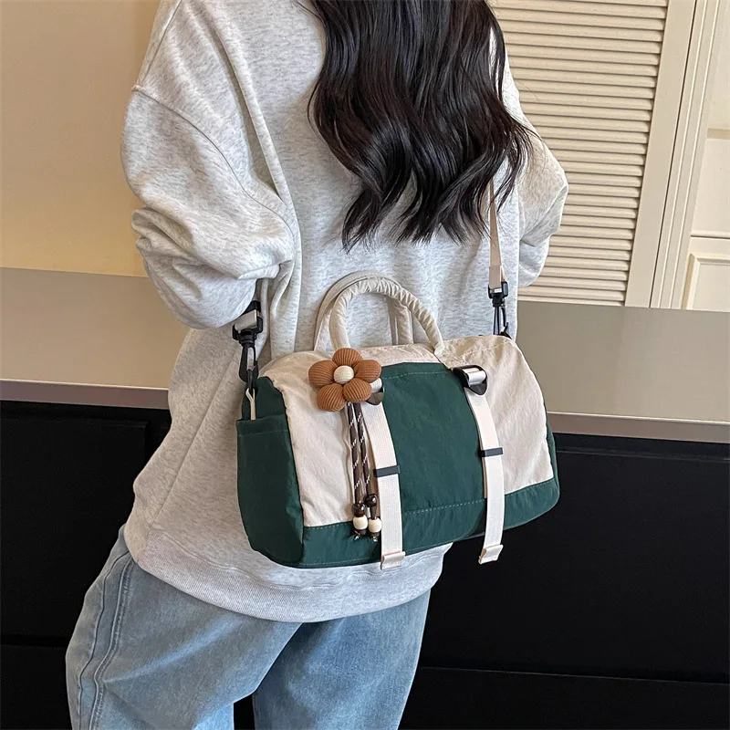 Color Blocking Patchwork Shoulder Bag Large Capacity Casual Lightweight Boston Pillow Bag New Versatile Fashion Handbag