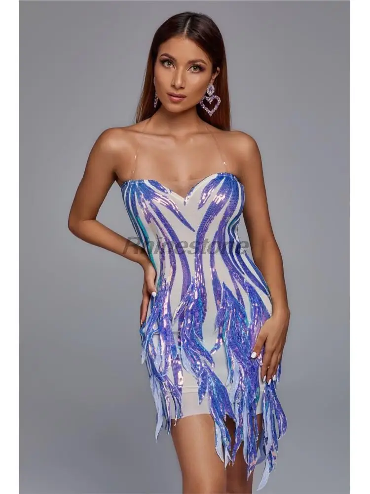 Hot Selling Europese En Amerikaanse Sexy Verbanden Strapless Pailletten Ultra Korte Rokken Nachtclubs Banketten Avondjurken