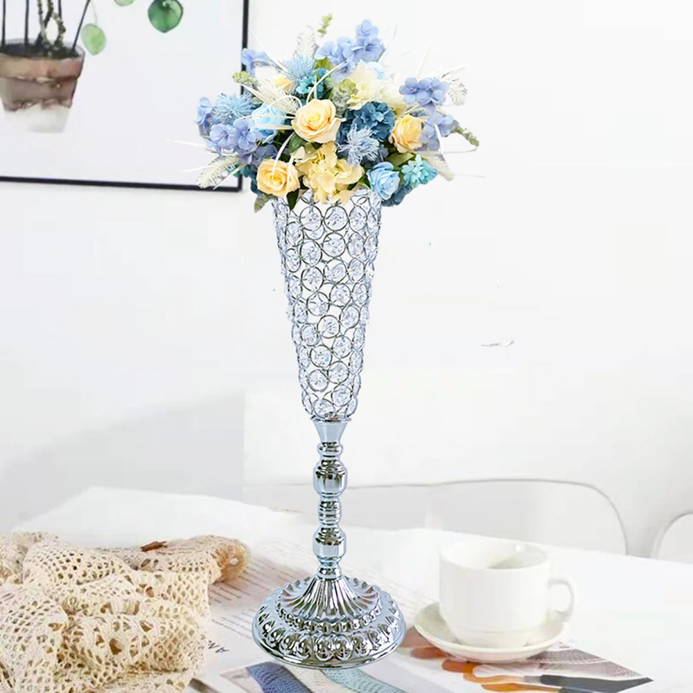 1Pcs Wedding Centerpiece Table Decorations-Silver Vase for Centerpieces with Chandelier