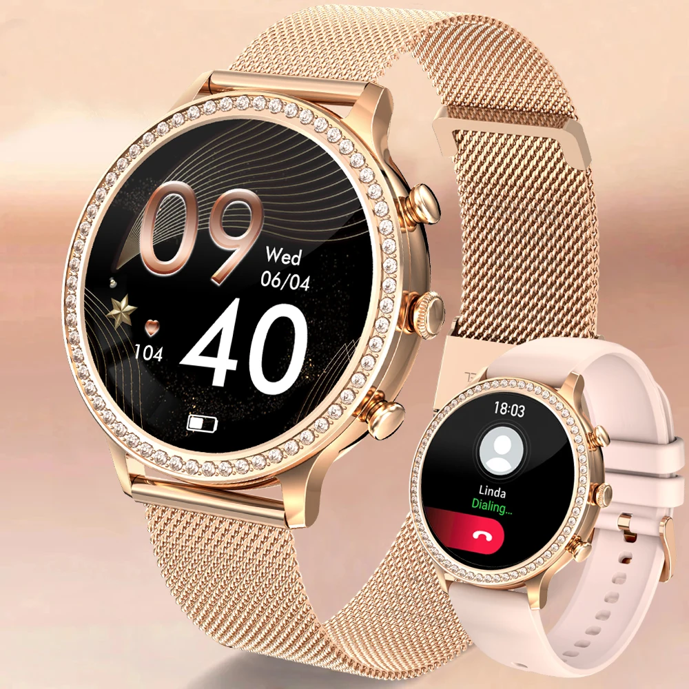 

2024 Fashion Smart Watch Ladies Bluetooth Call Blood Pressure DIY Custom Dial Sport Bracelet Waterproof Men Smartwatch Women