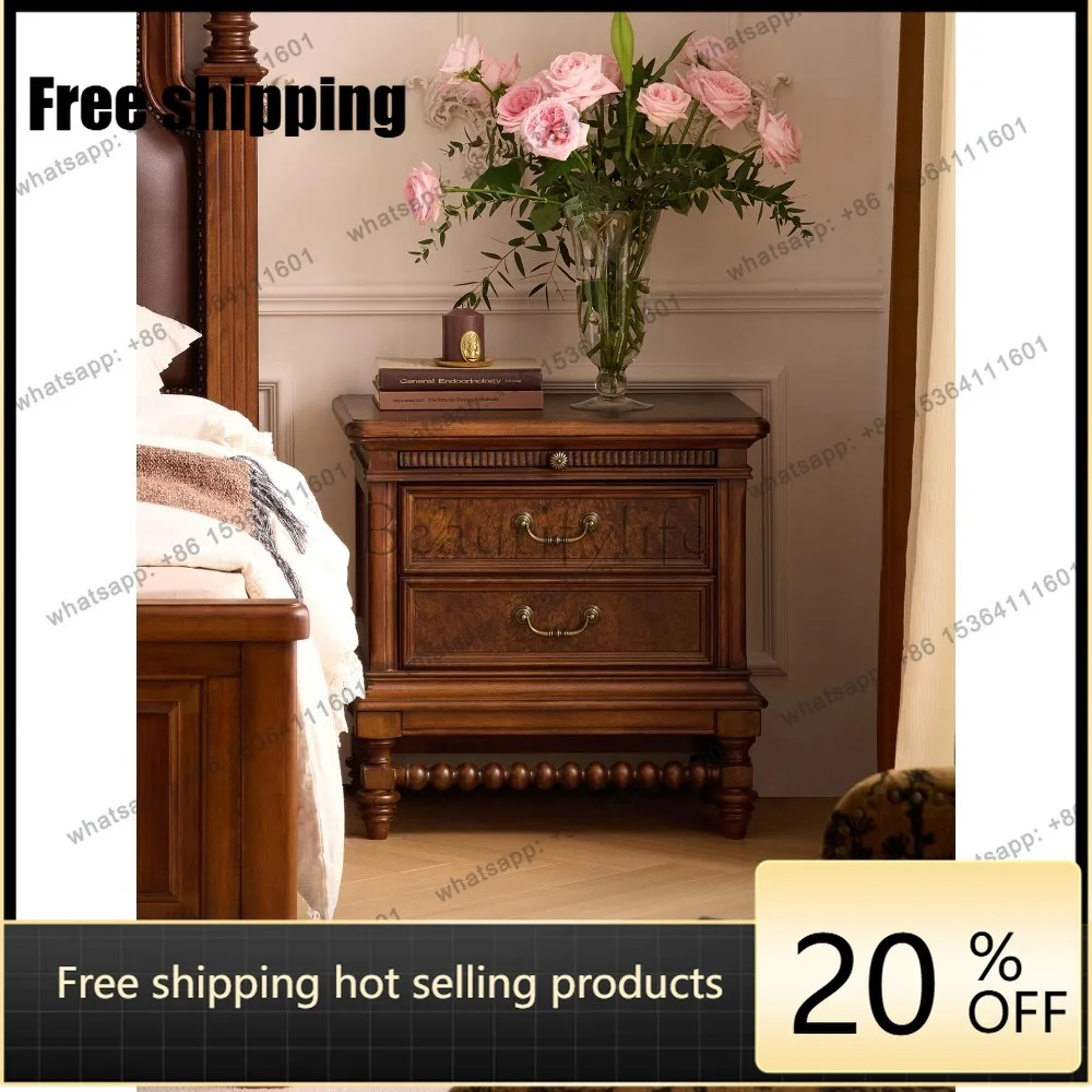 LD American retro solid wood bedside table bedroom home storage cabinet