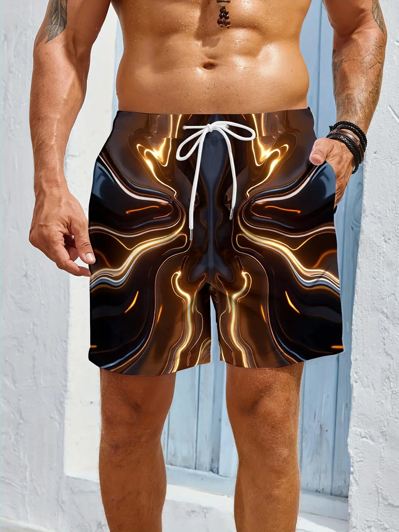 

1pcs Men's Short swim trunks2026 Summer 3D Printed Short sleeve Breathable Polyester running Quick drying