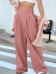 Women's Pants High Waist Pleated Linen Cotton Longs Wide Leg Pants Casual Loose Fitting Trousers Summer Y2K Pockets Cargo Longs