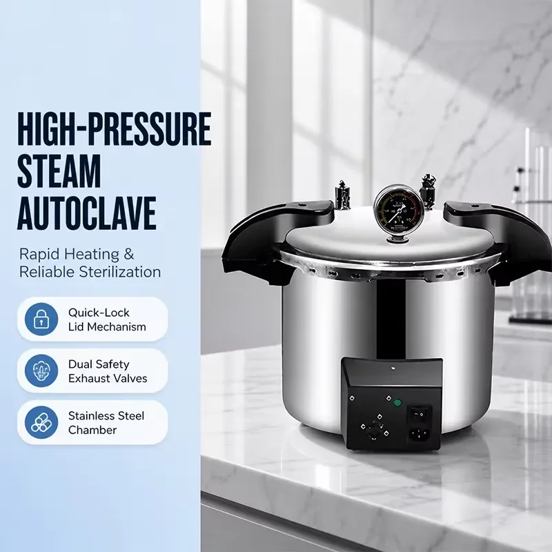 i BAXIT Lab Stainless Steel Autoclave Pressure Steam Sterilizer Dry Burn Prevention Quick Open Design 8L