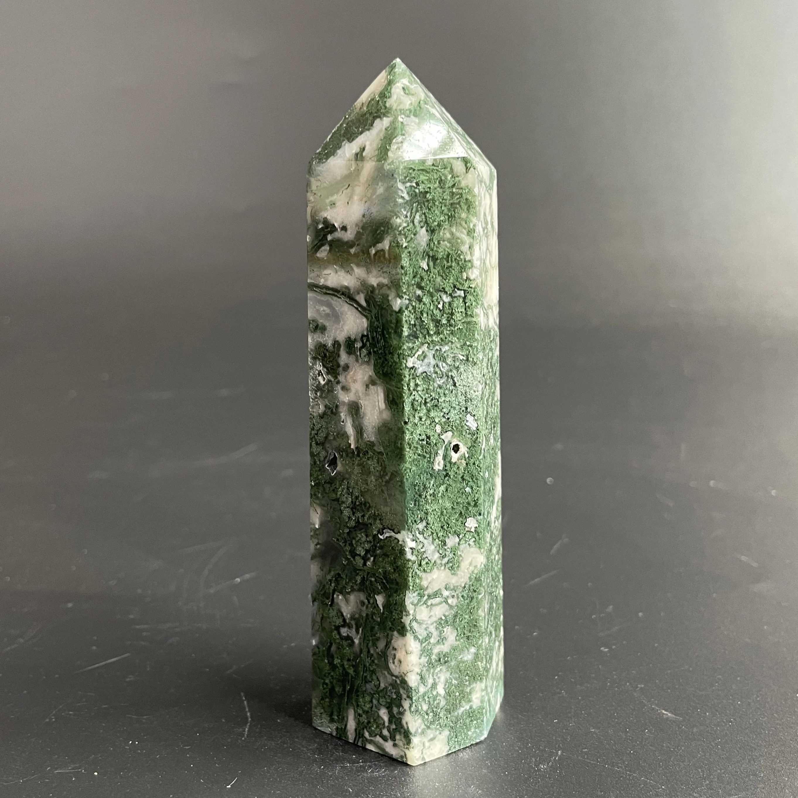 

205g Natural Crystal Moss Agate Single Point Tower Polished Aquatic Agate Wand Reiki Healing Exquisite Room Decor Z773