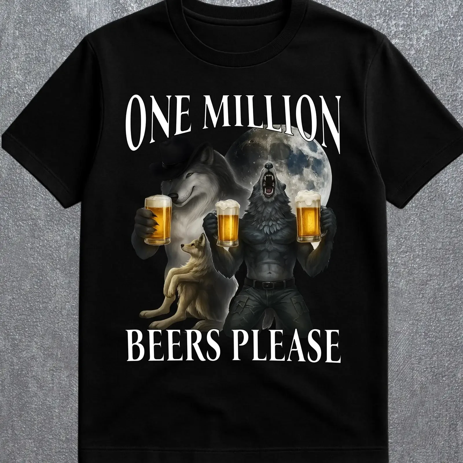 One Million Beers Please Funny Werewolf Wolf Meme T Shirt Edgy Dark Humor Gen Z Gag Cursed Beer  vintage Washed homme