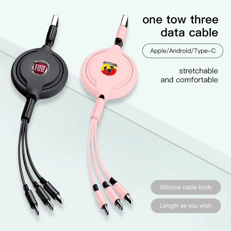 Cable de datos de carga Interior de coche, cargador de teléfono escalable 3 en 1 para Fiat Abarth 500 Tipo FR Panda Argo Freemont Viaggio Bravo