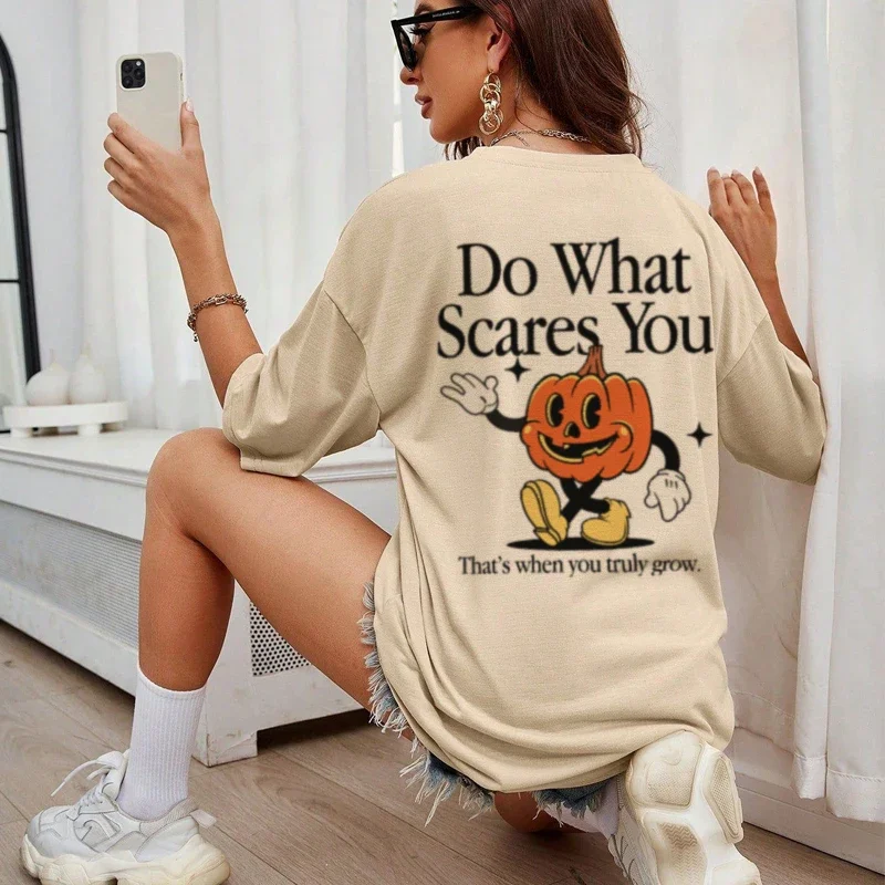 Oversized Retro Pumpkin T-Shirt Halloween Funny Quotes T Shirt Cute Jack O Lantern Graphic Tees Women Spooky Season Clothes Gift