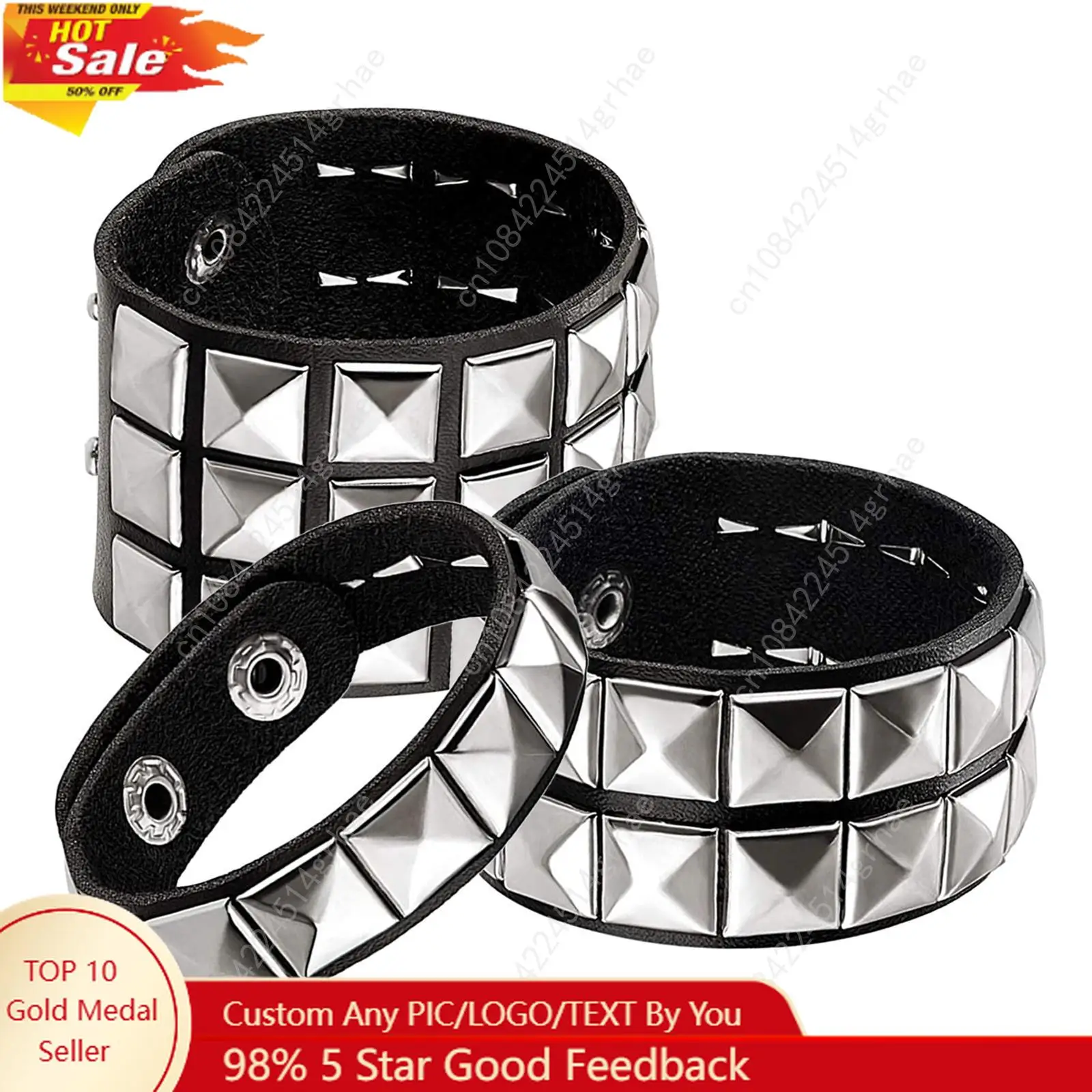

3Pcs Studded Punk Bracelets for Men Women Buckle Cuffs Pyramid Wristband Rivet Cuff Bangle Wear Proms Rock Costumes Black