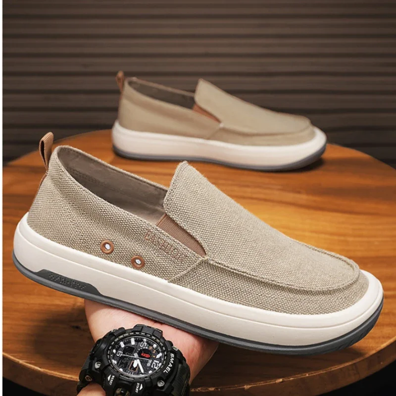 Men's canvas shoes 2024 new autumn breathable linen skateboard shoes Korean version flat bottom anti slip comfort casual shoes