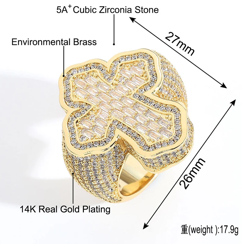 Size 6-12 Hip Hop 5A+ CZ Stone Paved Bing Iced Out Cross Finger Rings for Men Women Unisex Rapper Jewelry Gift Drop Shipping