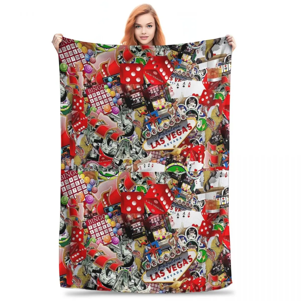 Gamblers Delight - Las Vegas Icons Blanket Flannel Portable Sofa Throw Blankets For Couch Bedding Office Throws Bedspread Quilt