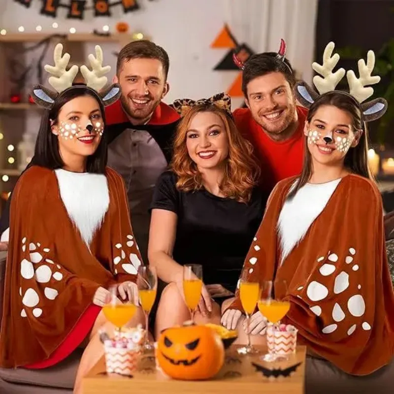 Christmas Deer Cosplay Costume Adult Women Reindeer Claok Headwear Suit Xmas Party Carnival Performance Uniform