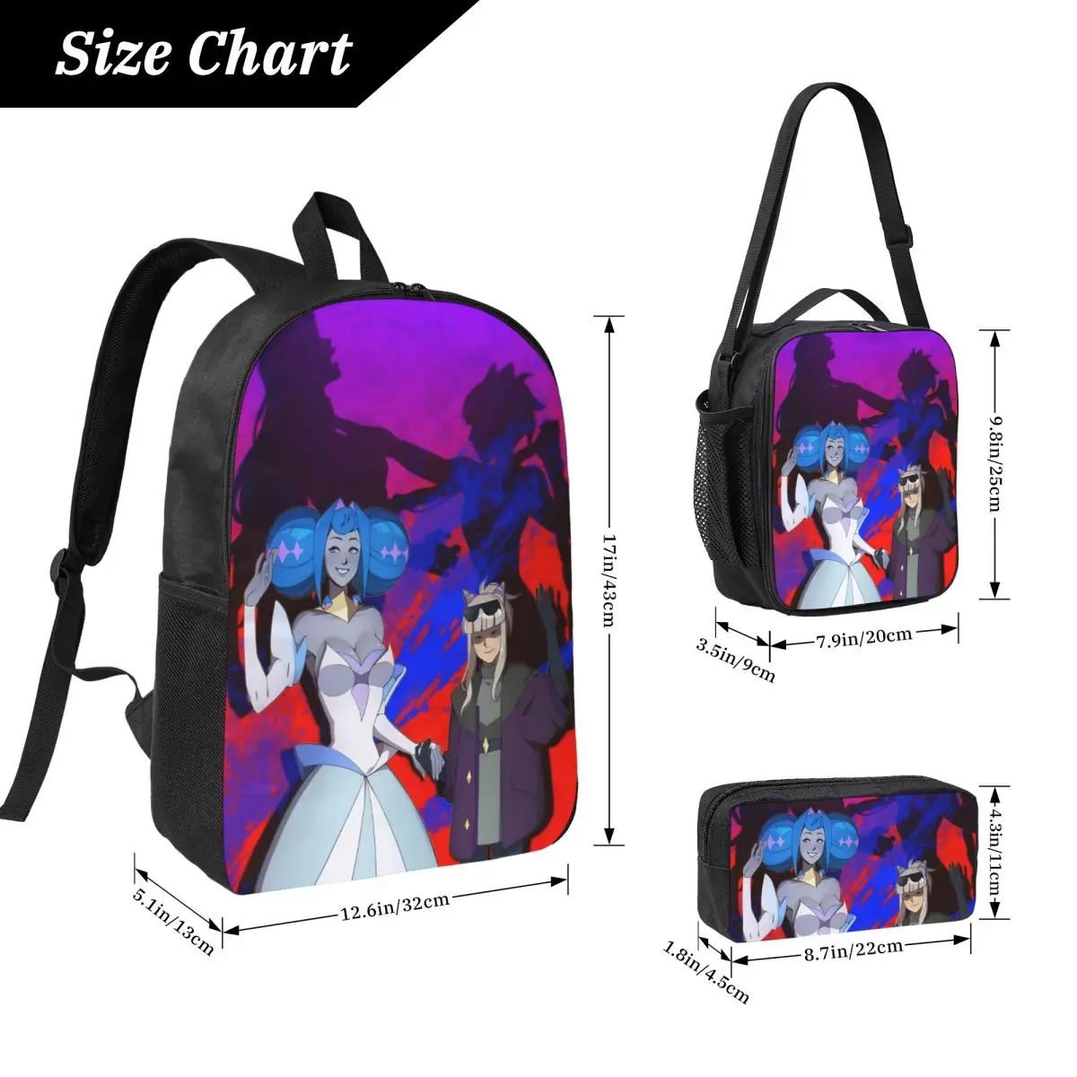 3Pcs K-Knights Of Guinevere Backpack Set Pen Bags Bookbag Sets with Lunch Box For Primary School Students Daypack