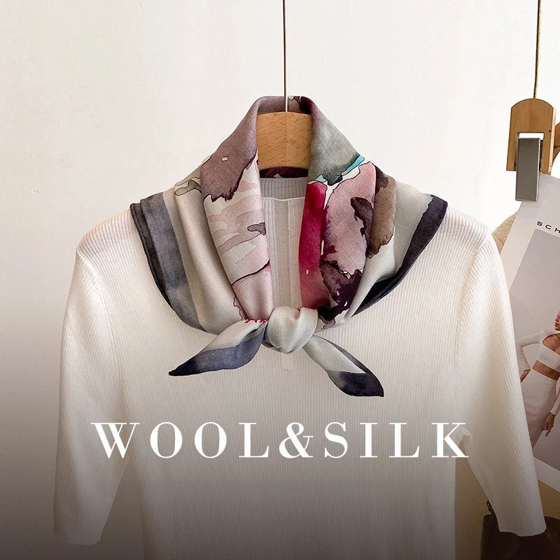 

70% Wool 30% Silk Scarves for Women Vintage Ethnic Tie Dye Print Neck Scarf Elegant Women Shawl Muffler Ladies Accessories