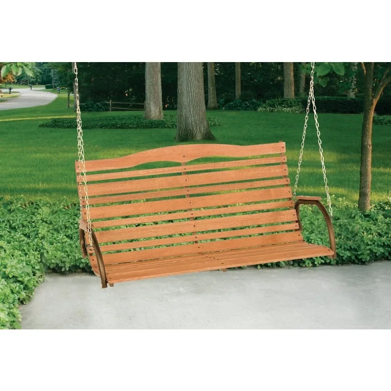 

Outdoor Patio Swing Powder Coated Steel Frame Wooden Seat Attachment with Chains, Holds Up To 500 Pounds