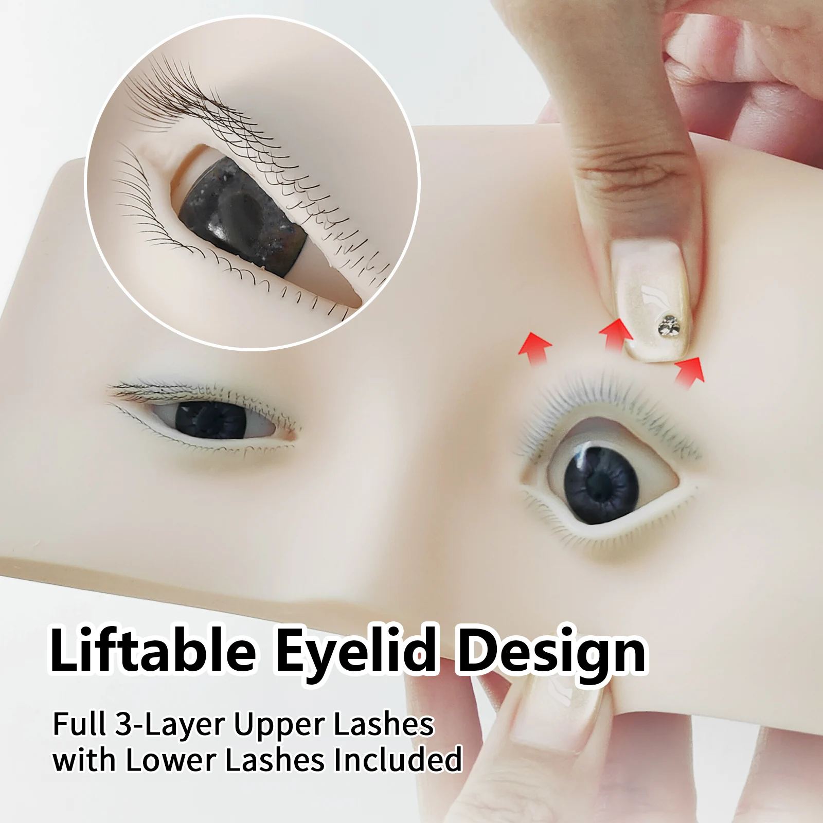 Eyelash extension practice  Head Model Reusable Mannequins 3 Layers Lashes Extension Training Tool super realistic soft silicone