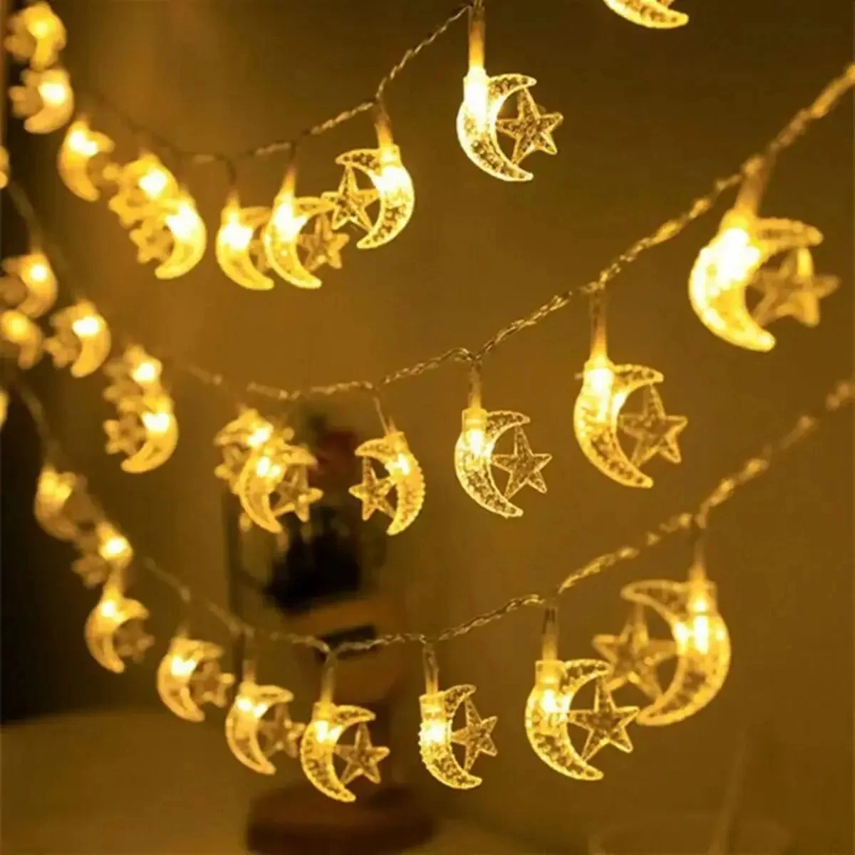 Eid Mubarak Moon Star Led String Lights Ramadan Decoraion for Home 2024 Ramada Kareem Muslim Islam Al Adha Party Supplies