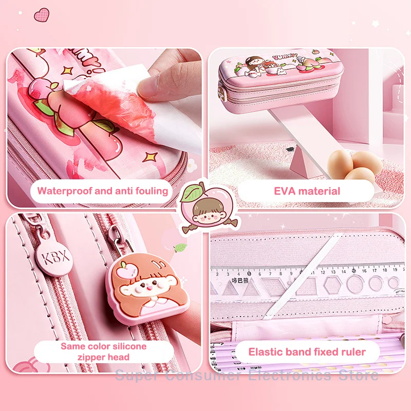 3D Astronaut Pencil Case Boys Stationery New Popular Student Double-layer Large Capacity Waterproof Pink Rabbit