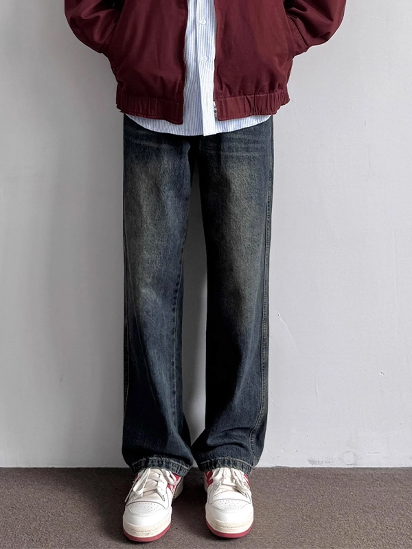 

Мужские джинсы в стиле ретро, американские, темно-синие, прямые, широкие, для подростков, осенние, с комфортной посадкой, из денима, с низкой посадкой Cleanfit