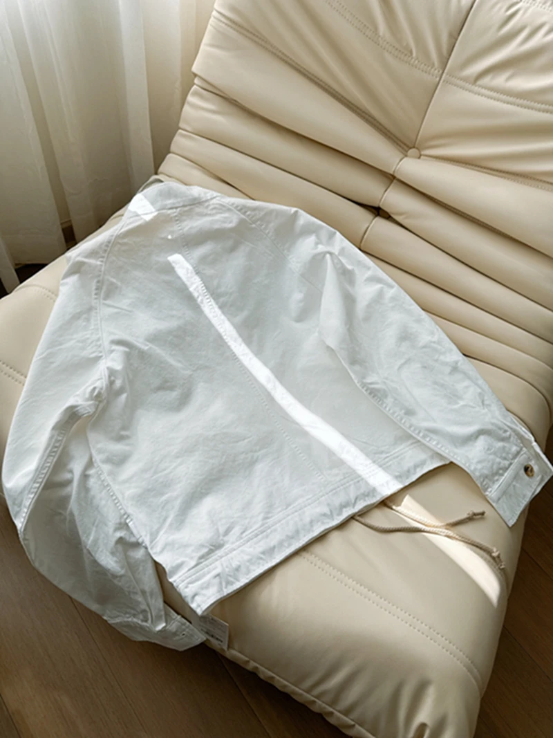 Waed Cotton Lightweight Stand Collar irt Jaet Dstring Waist ort Sle for Women Simple Faion Spring Season