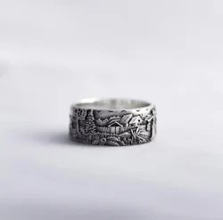 Fashion Wild Men and Women Ring Thailand Silver Deer Forest Ring 925 Silver Ring Hip Hop Style Ring Men and Women Jewelry