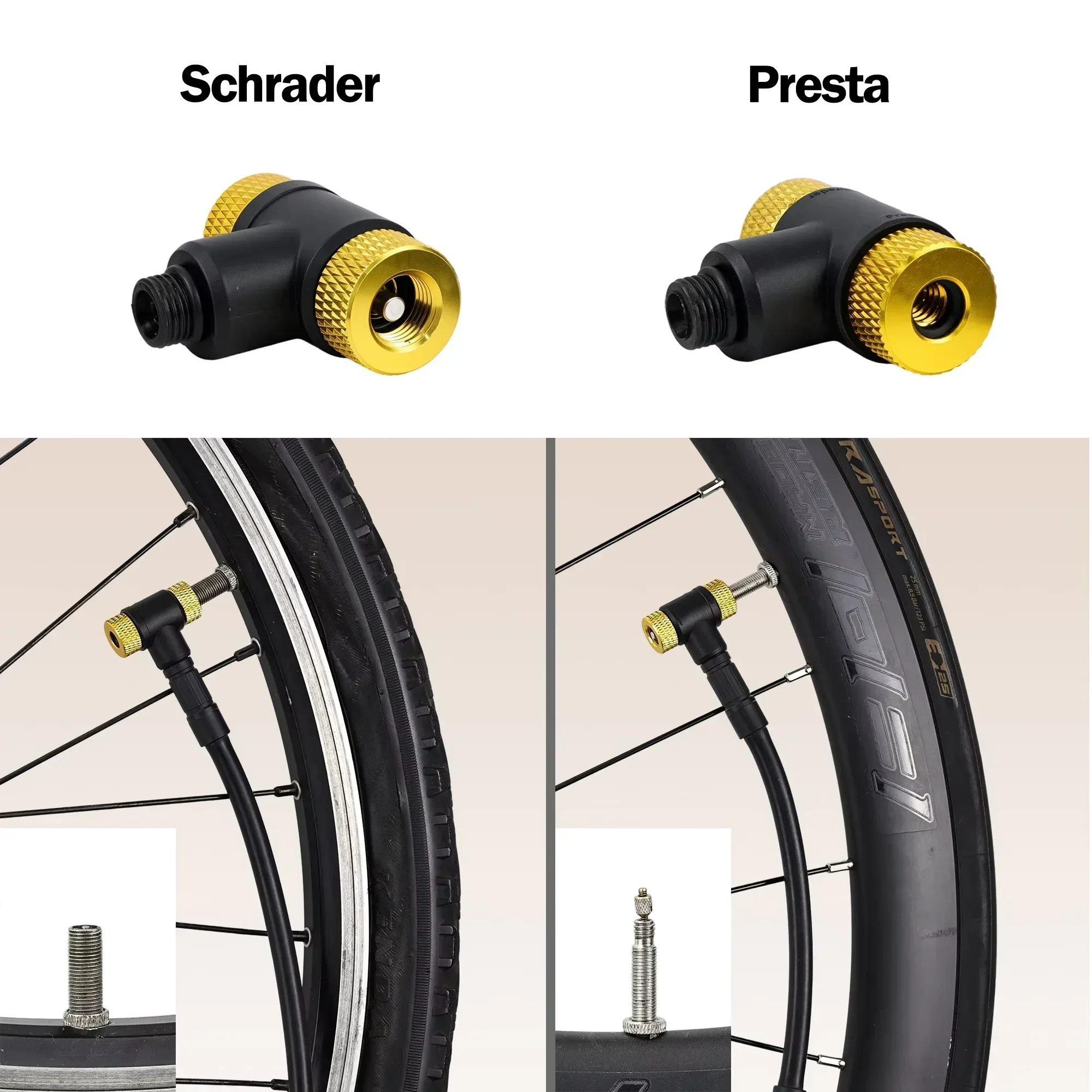 Ctrepower Dual Head Bicycle Pump Nozzle Hose Adapter Bike Valve Convertor  Schrader/Presta Valve Adapter for Cycling Equipment