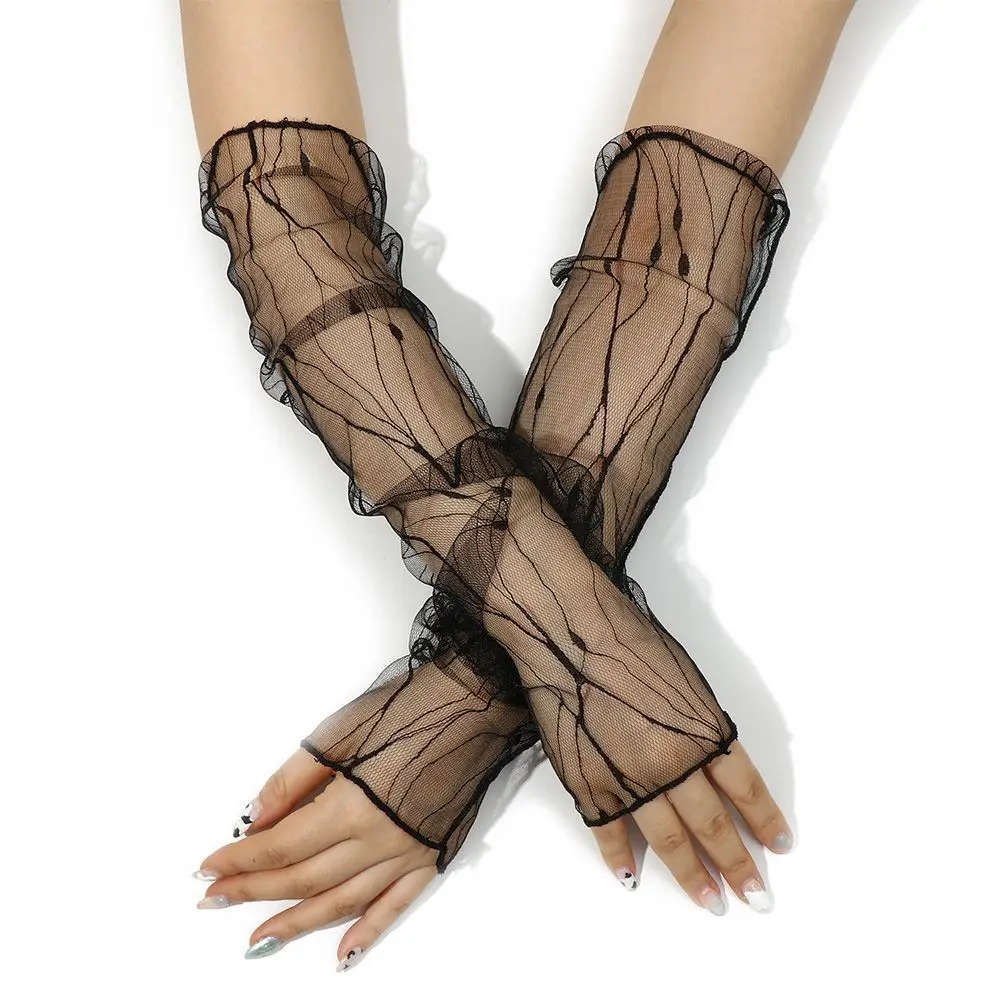 

Summer Breathable Thin Arm Warmers Sunscreen Long-Sleeved Sun Protection Sleeves Driving Gloves Mesh Lace Gloves