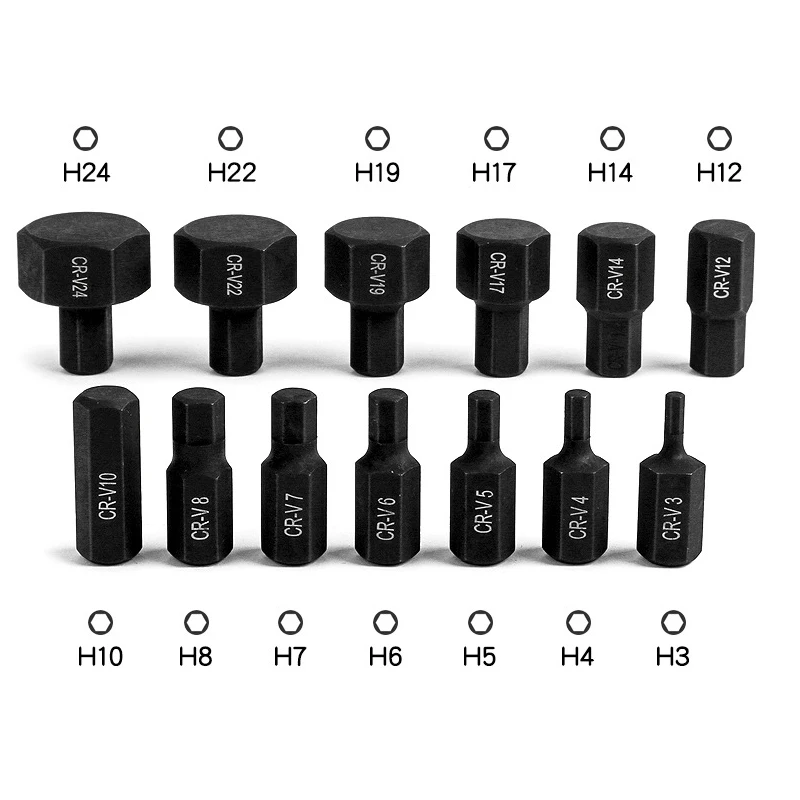 14pcs 1/2inch Hex Bit Socket Set Electric Wrench Ratchet Wrench Hex Bits Accessory Car Repairing Machine Maintenance Tools