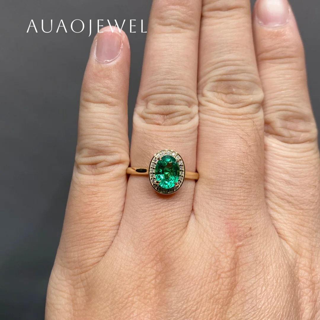 

AUAOJEWEL 2Carat Oval Lab Emerald 18K 14K Real Gold Jewelry With Certificate Ladies Rings 925 Sterling Silver Anniversary Gift