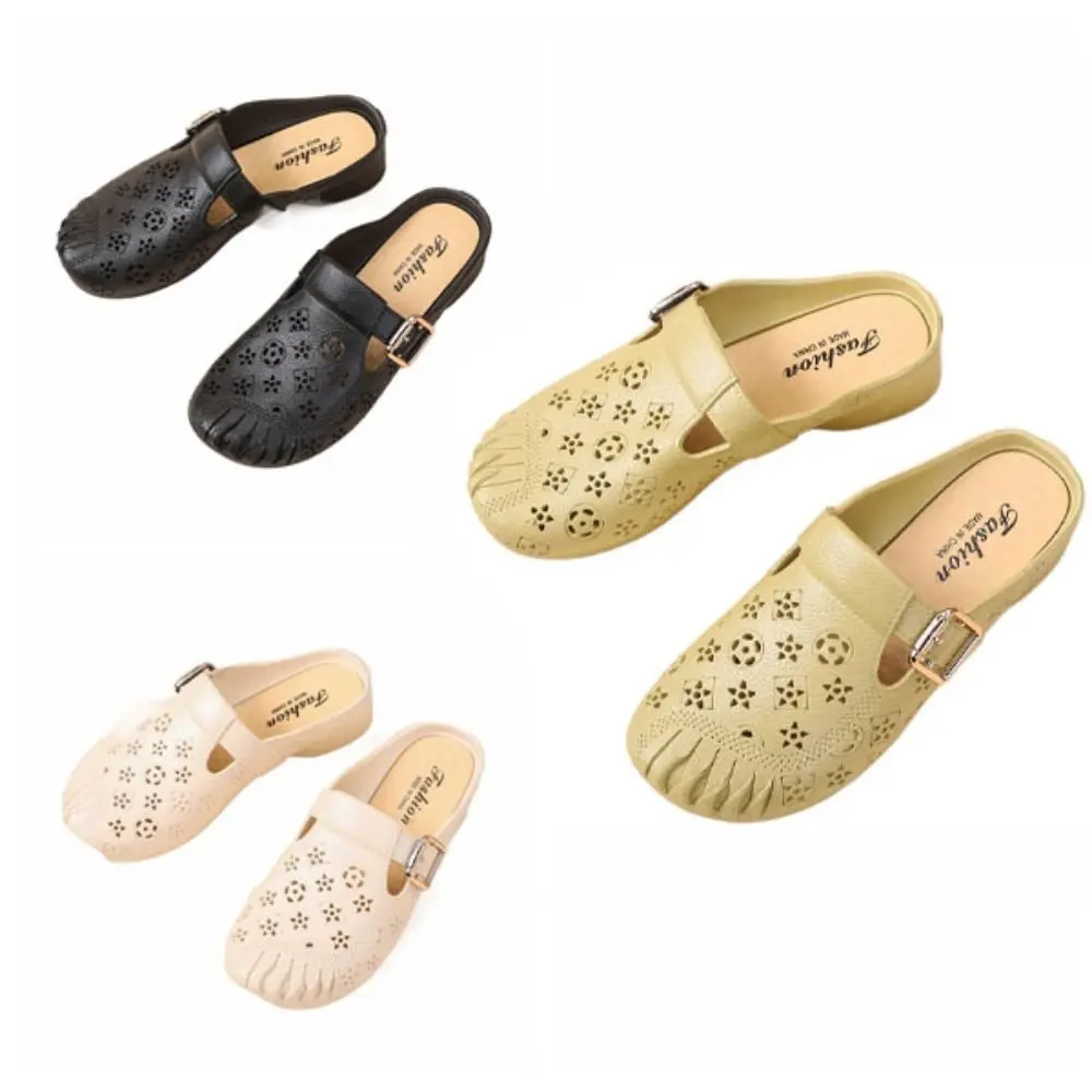 شباشب نسائية بسيطة ناعمة من مادة PVC، صنادل نصف سحب على شكل زهرة مجوفة، أحذية مضادة للانزلاق، شباشب مسطحة للشاطئ للفتيات #5