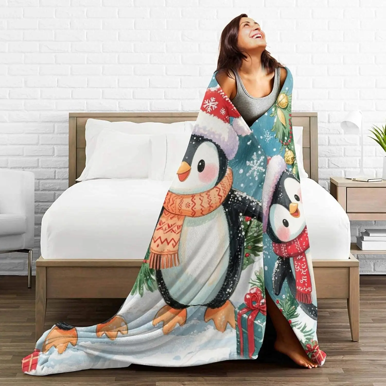 VIKAMA Penguin Blanket - Soft Plush Christmas Winter Blanket - A Comfortable Penguin Print Gift For Ladies, Girls And Children