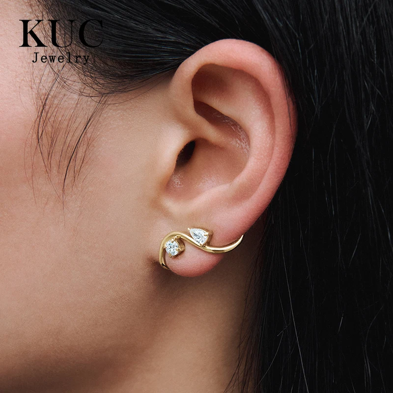 Fine Jewelry Custom Trendy Luxury Designer Plata 925 Sterling Silver Wave Water Drop Zircon Ear Climber Earrings