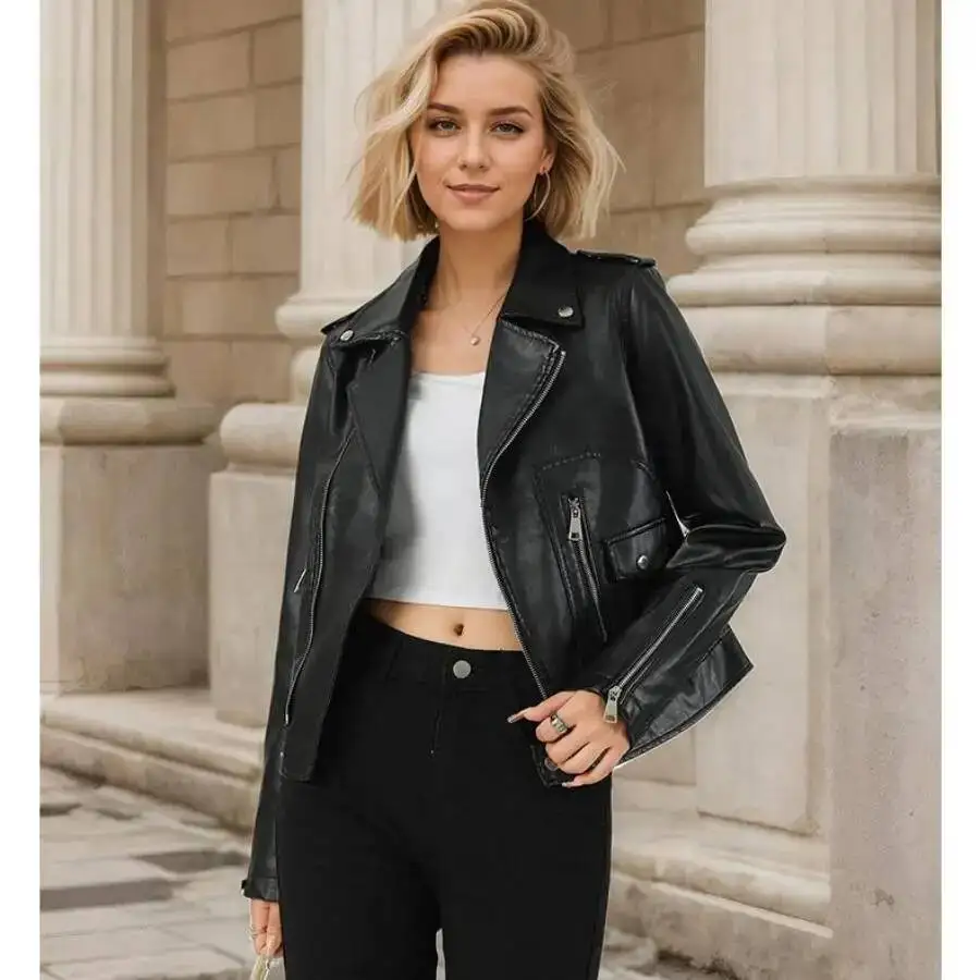 

Fall New Women's Short Coat Fashion Temperament Commuter Suit Collar Leather Jacket