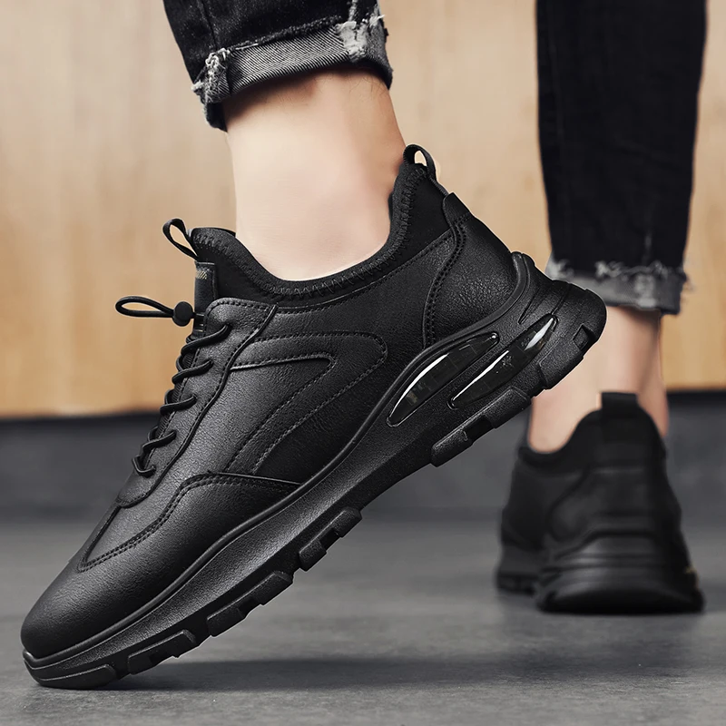 Breathable Sport Shoes Fashion Trend Waterproof Men Sneakers Men Genuine Leather Casual Shoes Increasing Durable Sole