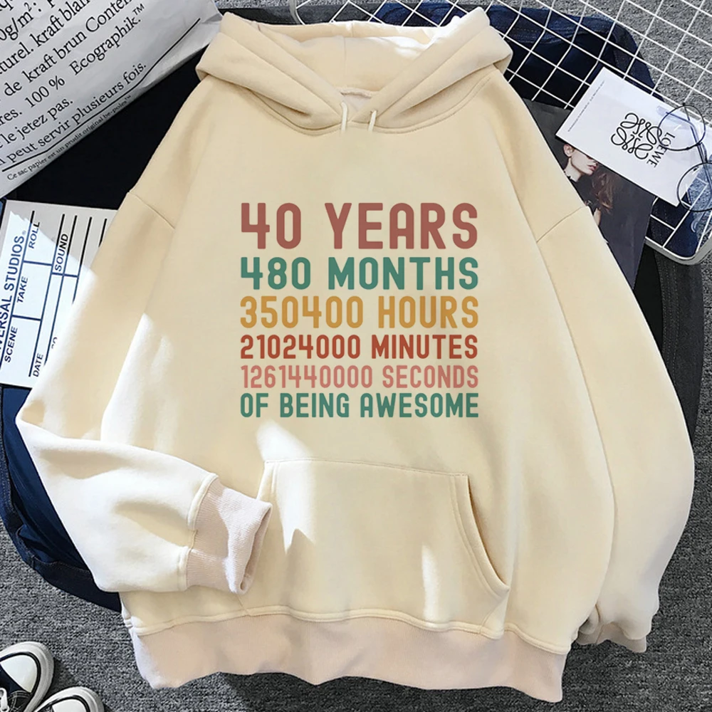 Mulheres 40 anos 40 ° aniversário Hoodies, Streetwear gráfico, camisola feminina dos anos 90, camisola estilo coreano