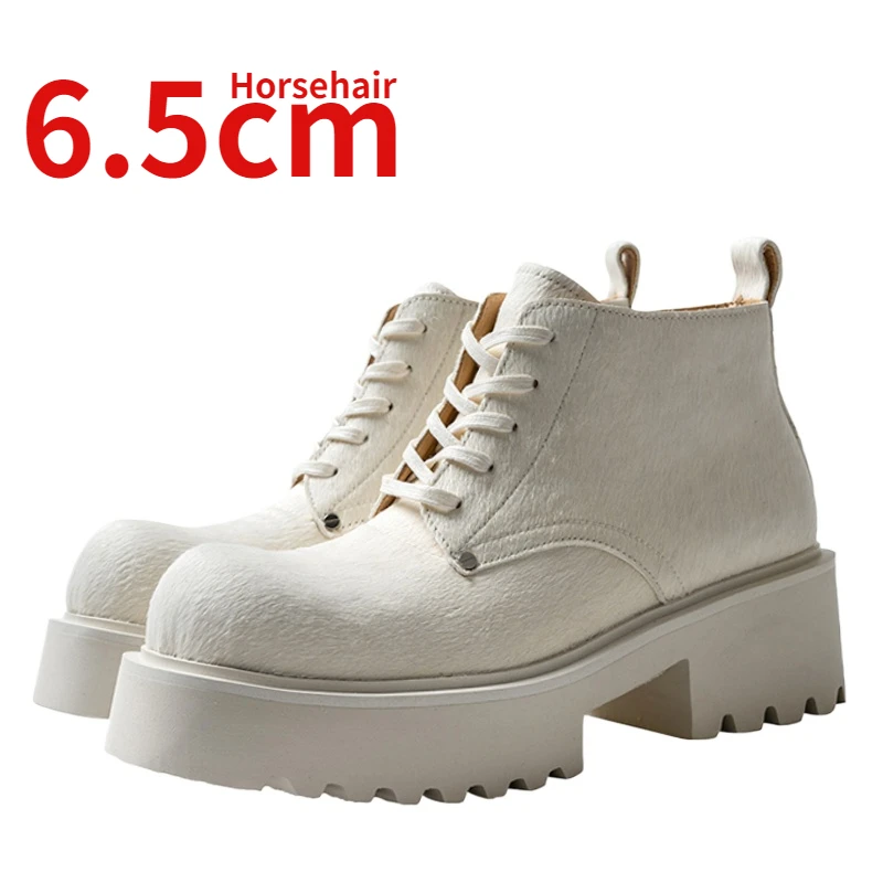 

Genuine Leather Horsehair White Height Increasing Boots for Men's High-end Thick Bottom Derby Shoes Autumn/Winter High Top Shoes