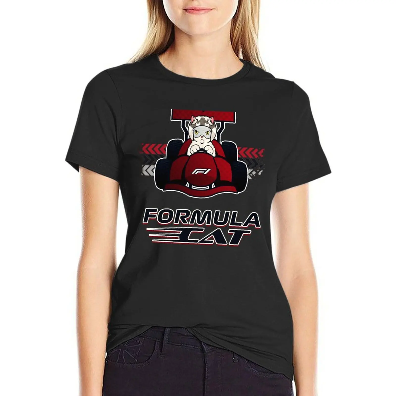 

Formula Cat, cute Cat driving F1car T-Shirt customs summer tops vintage clothes summer top Woman clothing