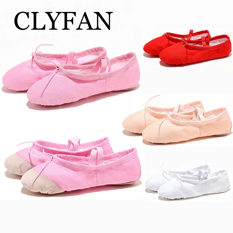 CLYFAN Black Red Pink White Canvas Flat Yoga Teacher Gymnastic Ballet Dance Shoes Kids Ballet for Girls Women