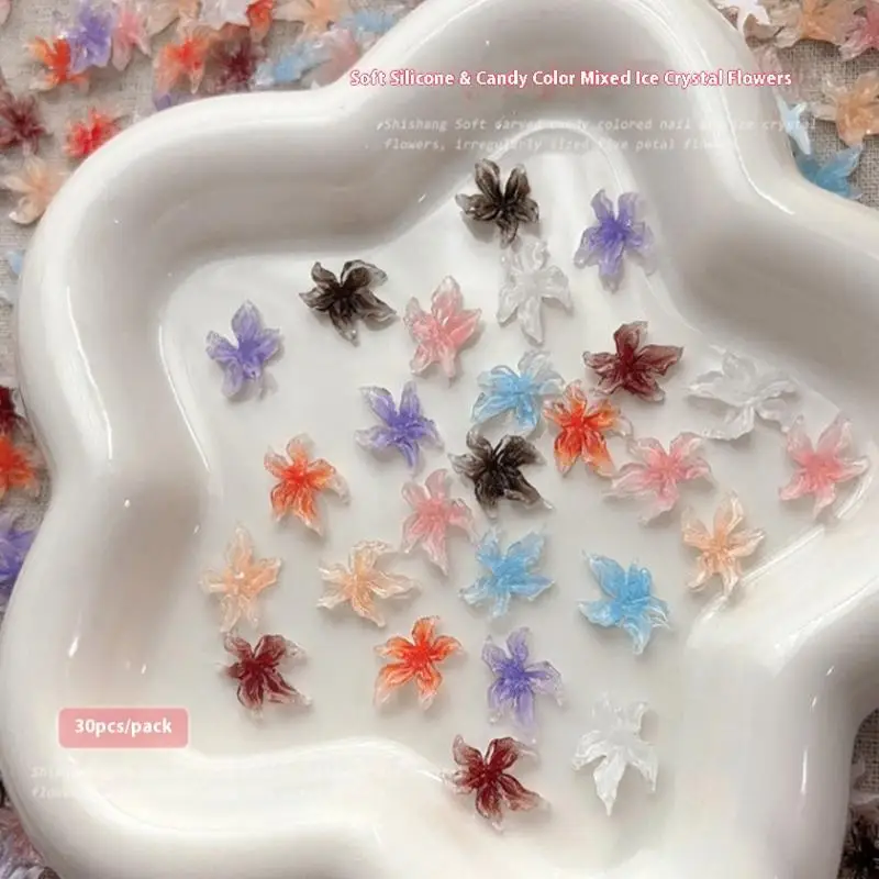 30Pcs Lily Flower Nail Art Charms 3D Nail Decoration Manicure Accessories Resin Material DIY Nail Art Enthusiasts