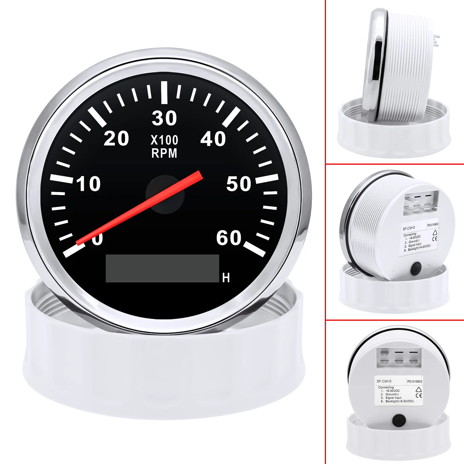 Universal 85mm Boat Tachometer 6000 RPM Digital  Pointer Gauge  with Hourmeter RPM Gauge Sensor Red Backlight for Car Boat