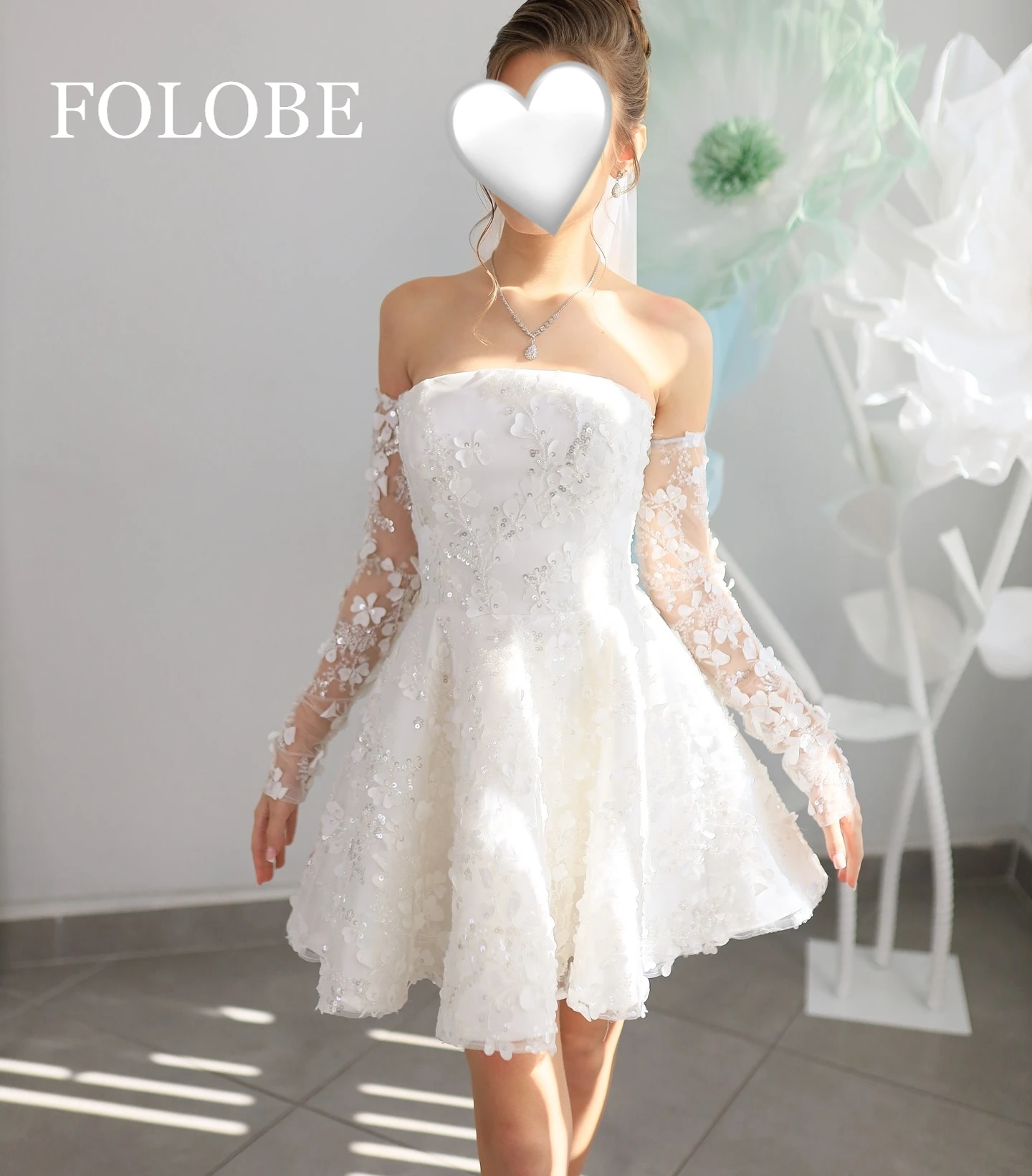 

Customized Elengant Wedding Dress Sequins Bride Gowns for Women Crystal Beading Formal Occasion Evening Dress 3D Flower Lace
