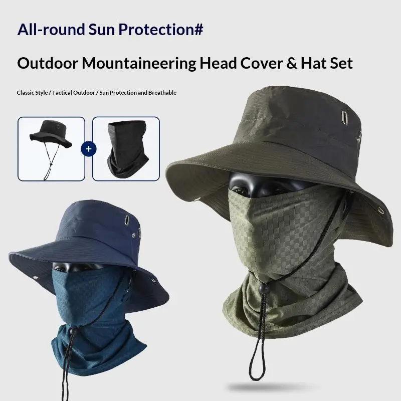 2Pcs/Set Wide-brimmed Hats Mixed Set Men Sunscreen Boonie Cap Outdoors Hiking Camping Fishing Sun Hats Fisherman Hat